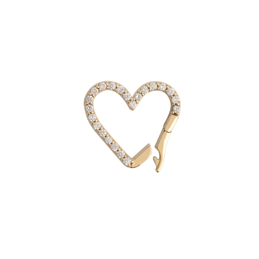 A gold heart-shaped pendant bail with diamond accents on a white background.