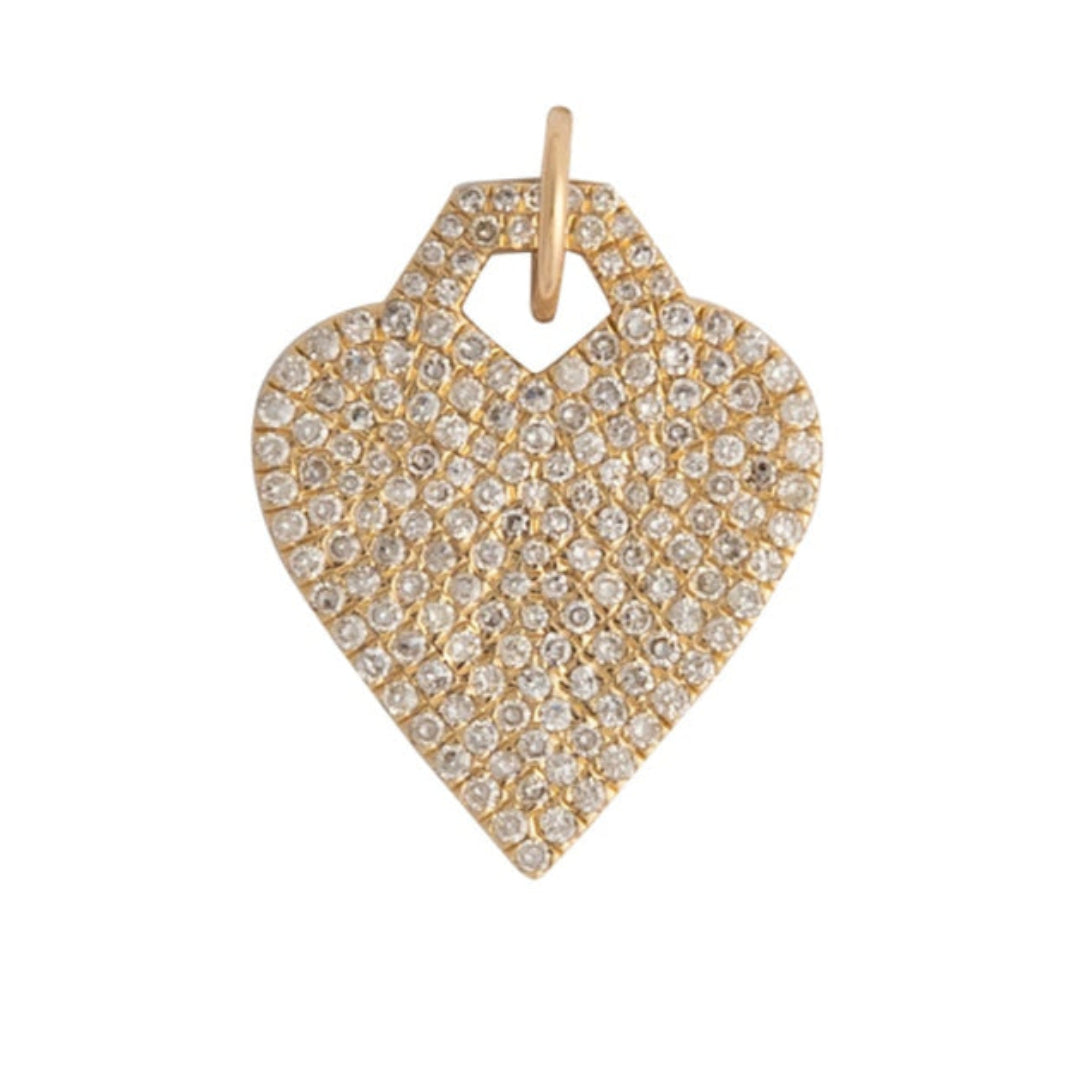 Heart-shaped pendant with pavé diamonds on a white background.