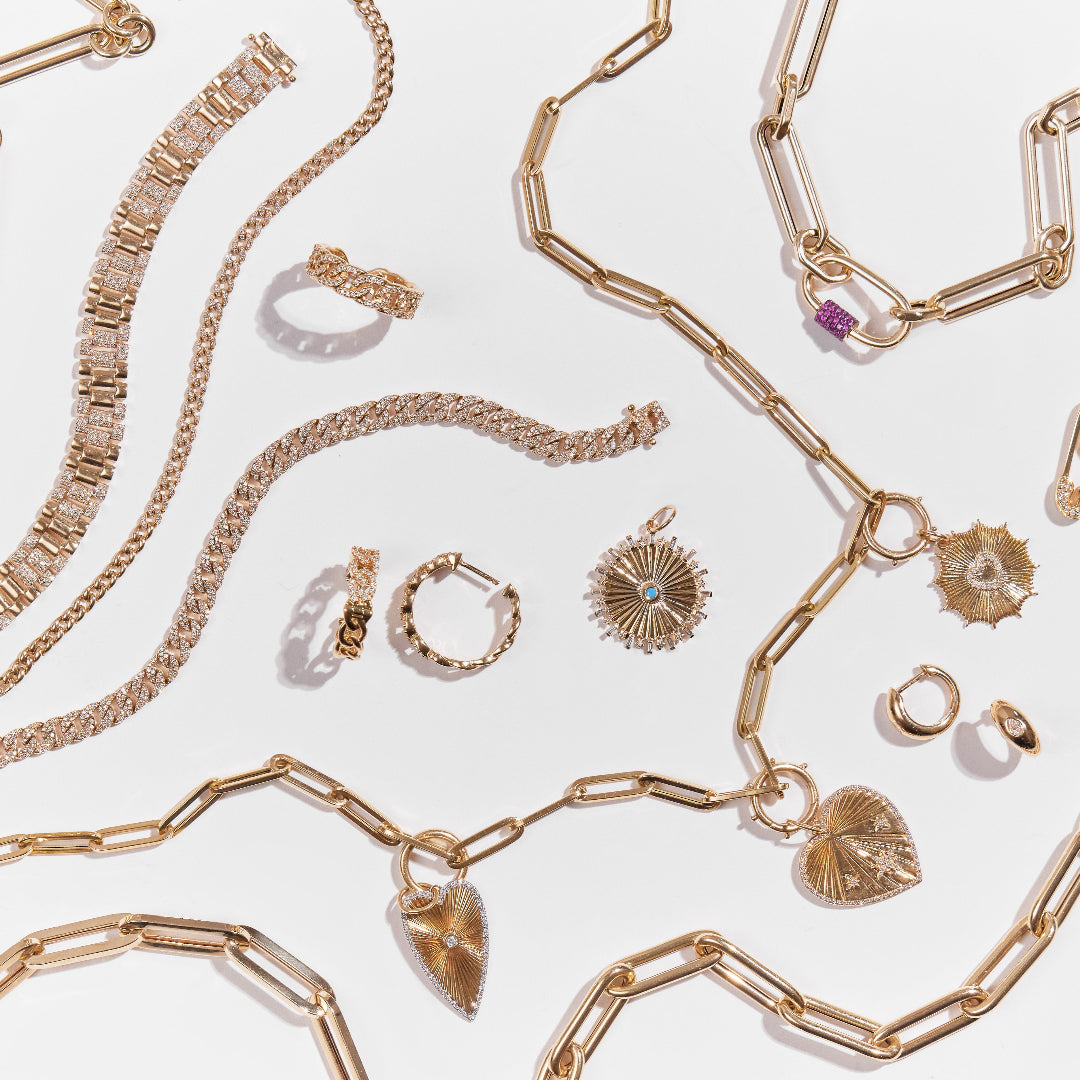 A collection of gold jewelry.