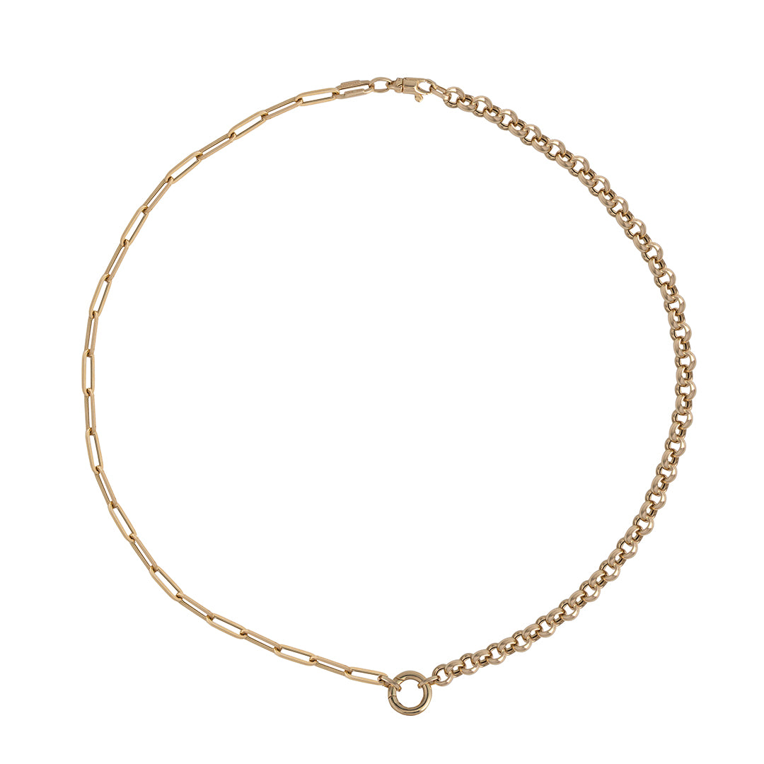 Gold chain necklace on a white background