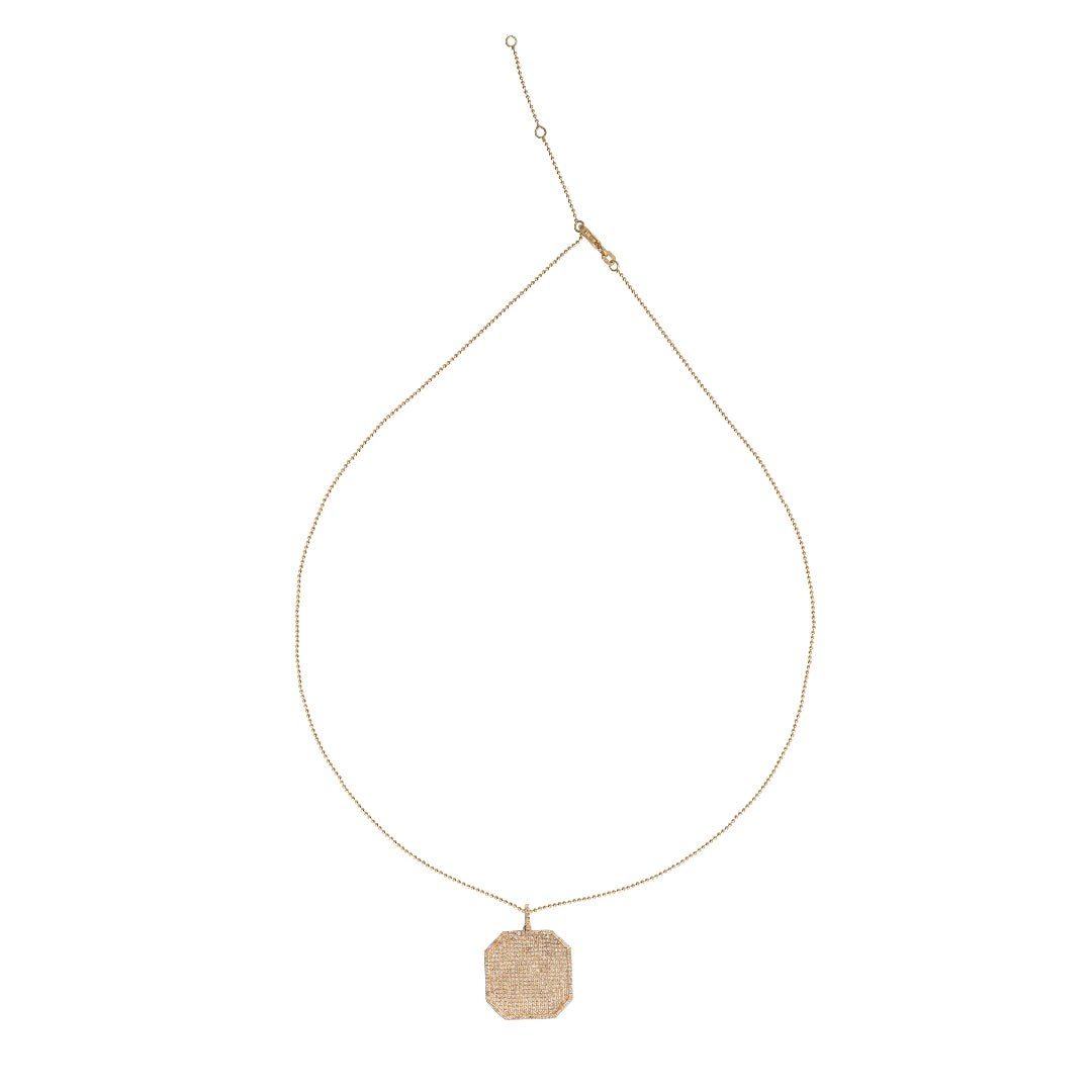Gold ball chain necklace with pendant on a white background