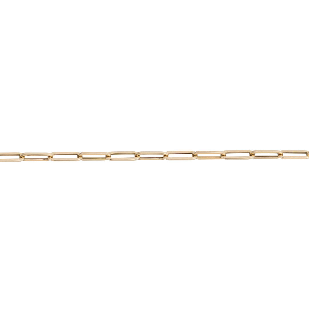 A 14k gold Paperclip Chain Bracelet with small link chains and a lobster clasp closure.