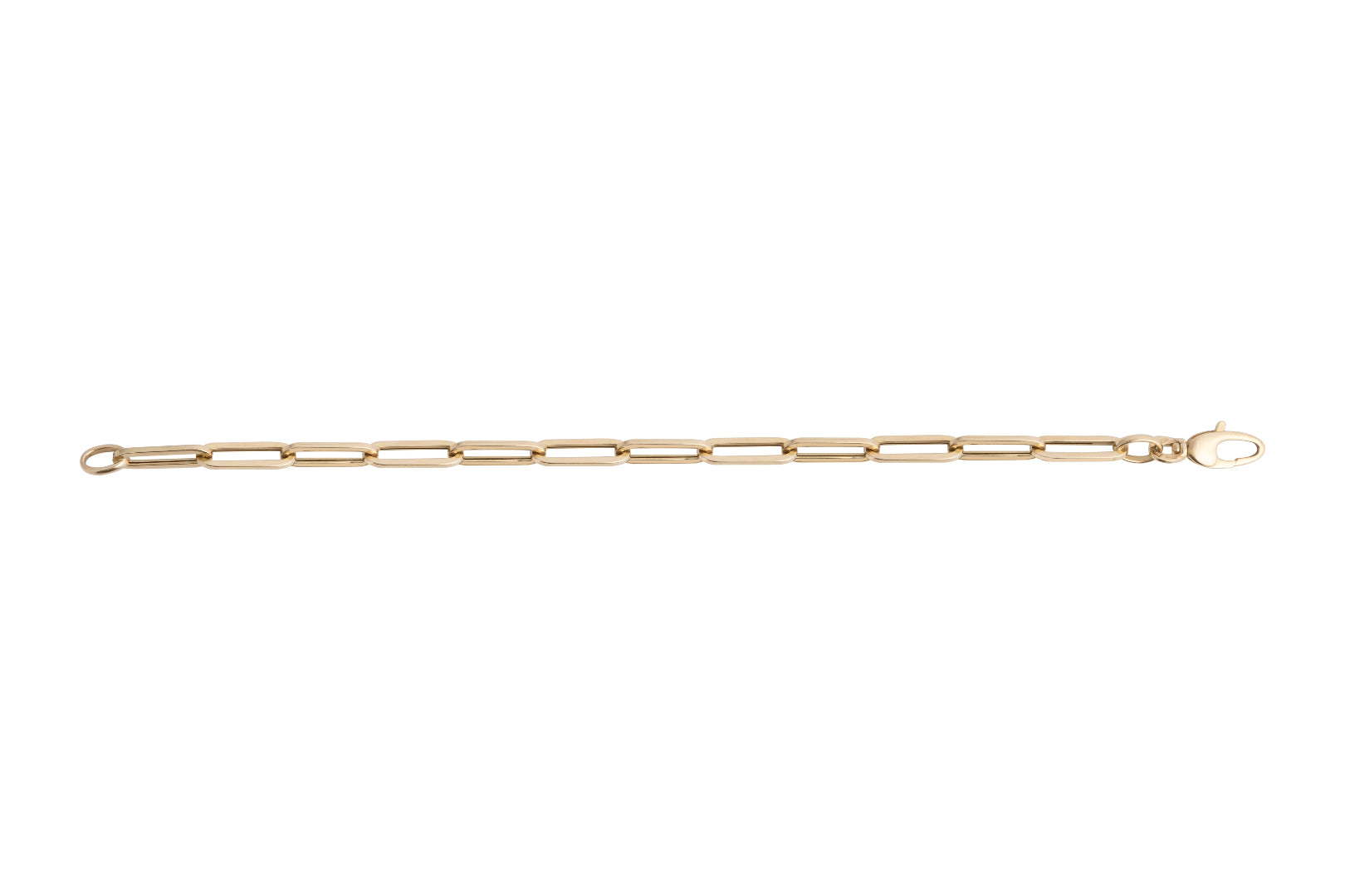 A 14k gold Paperclip Chain Bracelet with small link chains and a lobster clasp closure.
