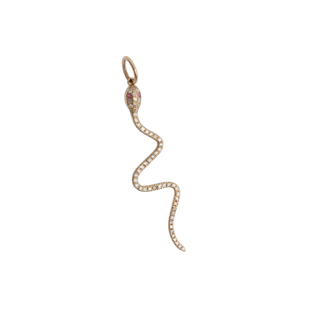 Gold snake-shaped pendant on a white background