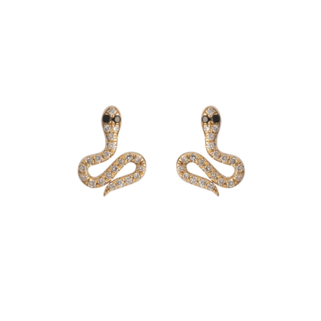 Snake-shaped earrings on a white background
