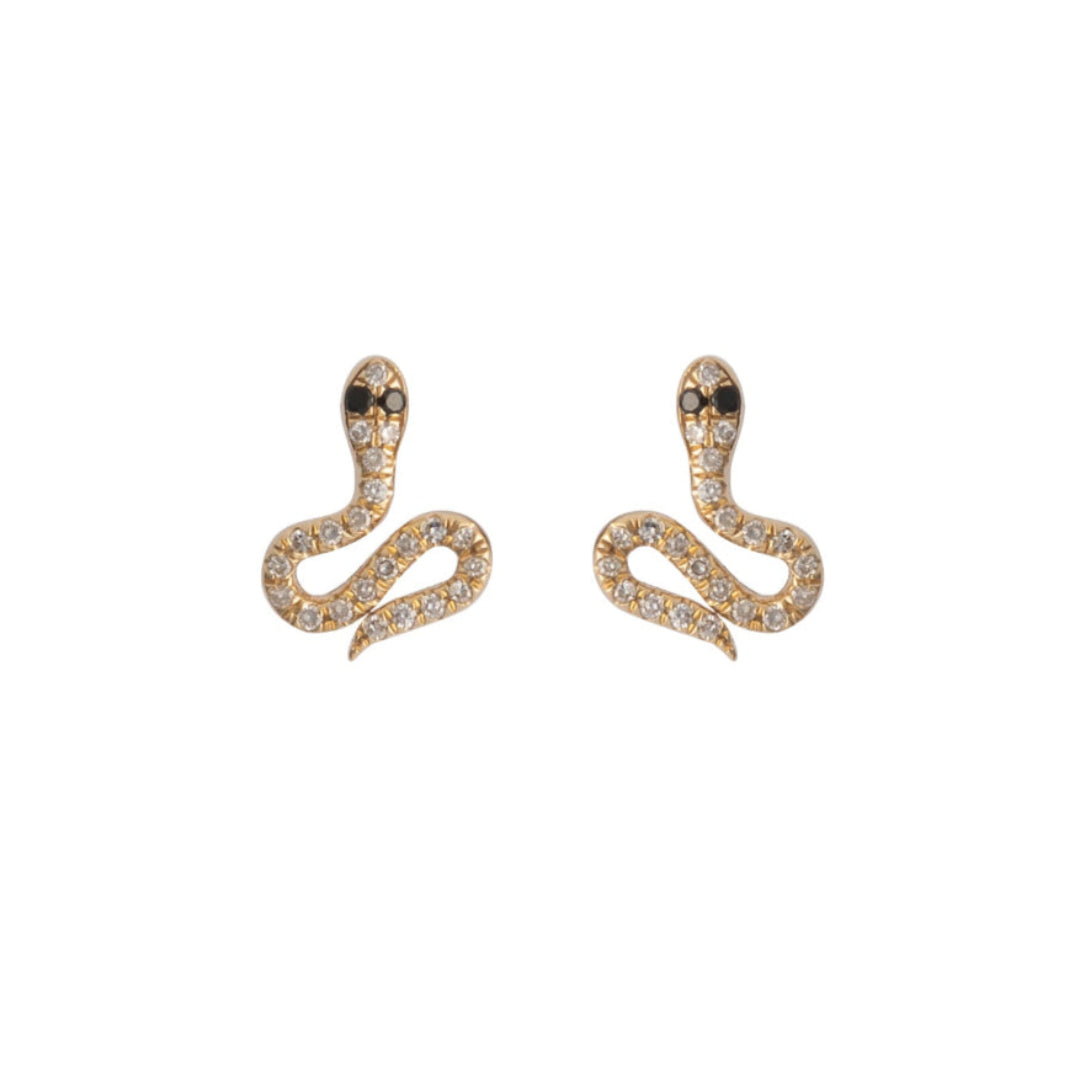 Snake-shaped earrings on a white background
