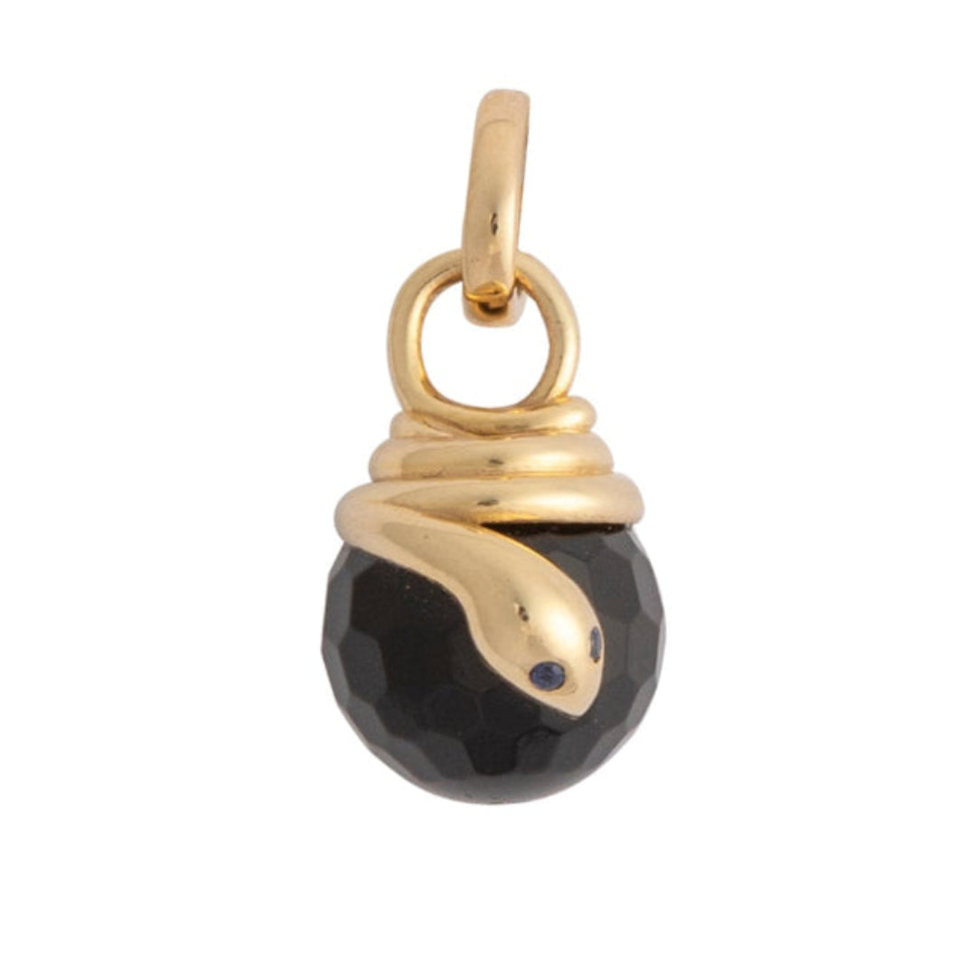 Gold and black onyn pendant on a white background