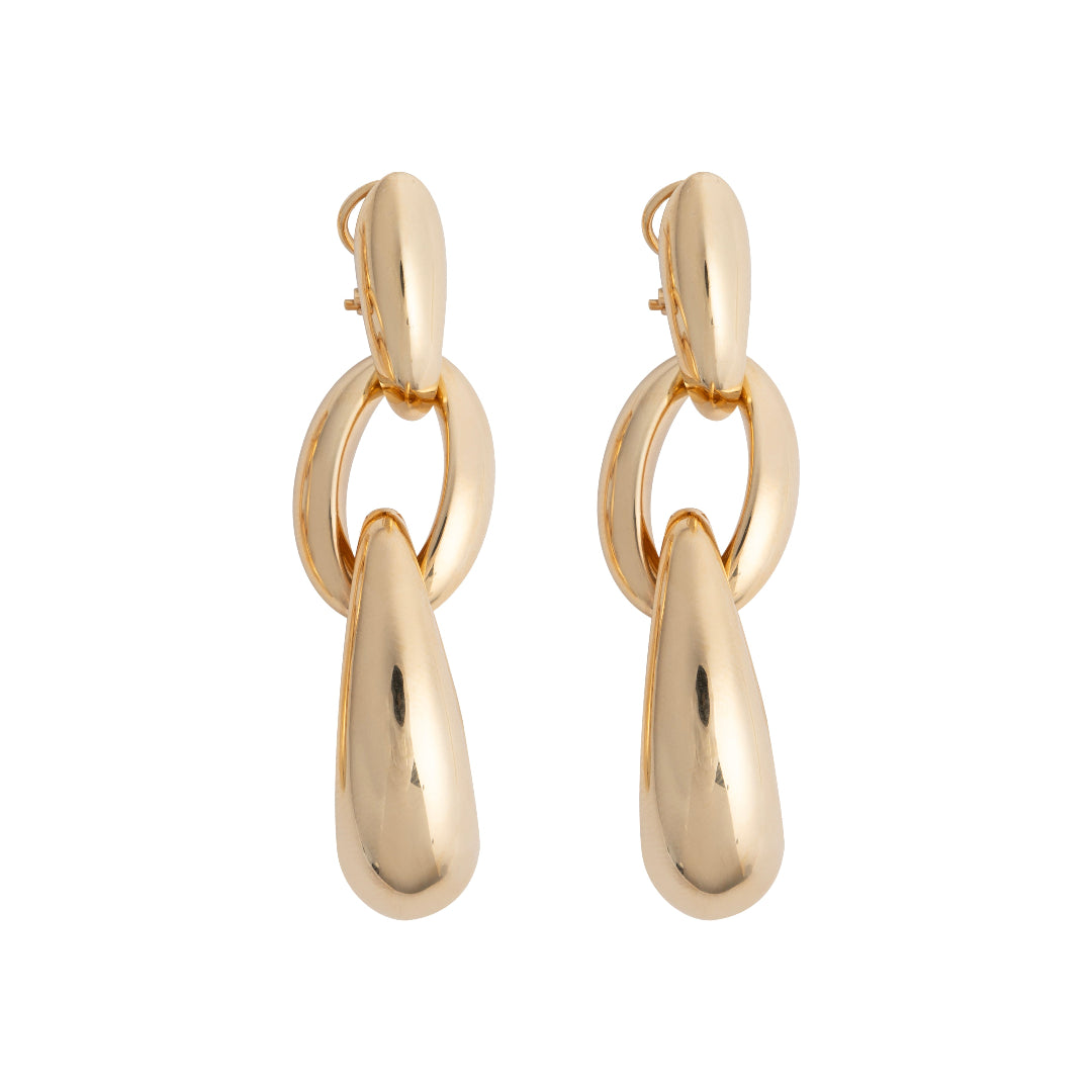 A pair of 14k gold three-link chain earrings.