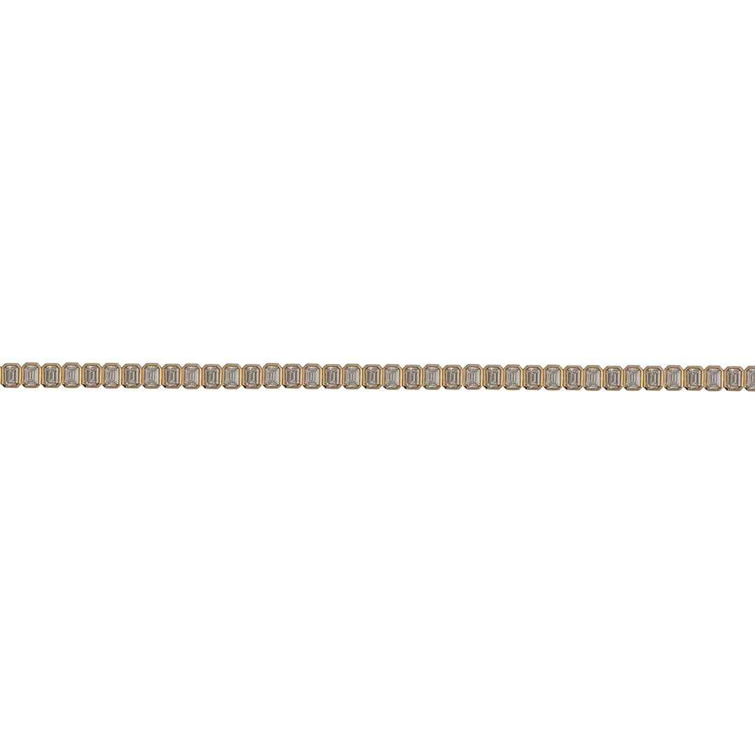 A North-South Emerald Cut Lab-Grown Diamond Tennis Bracelet with gold and diamond details.