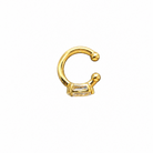 A 14k gold ear cuff with a .75 carat lab-grown diamond on a white background.