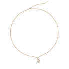 A thin gold chain with an adjustable closure with a hamsa diamond charm attached. 