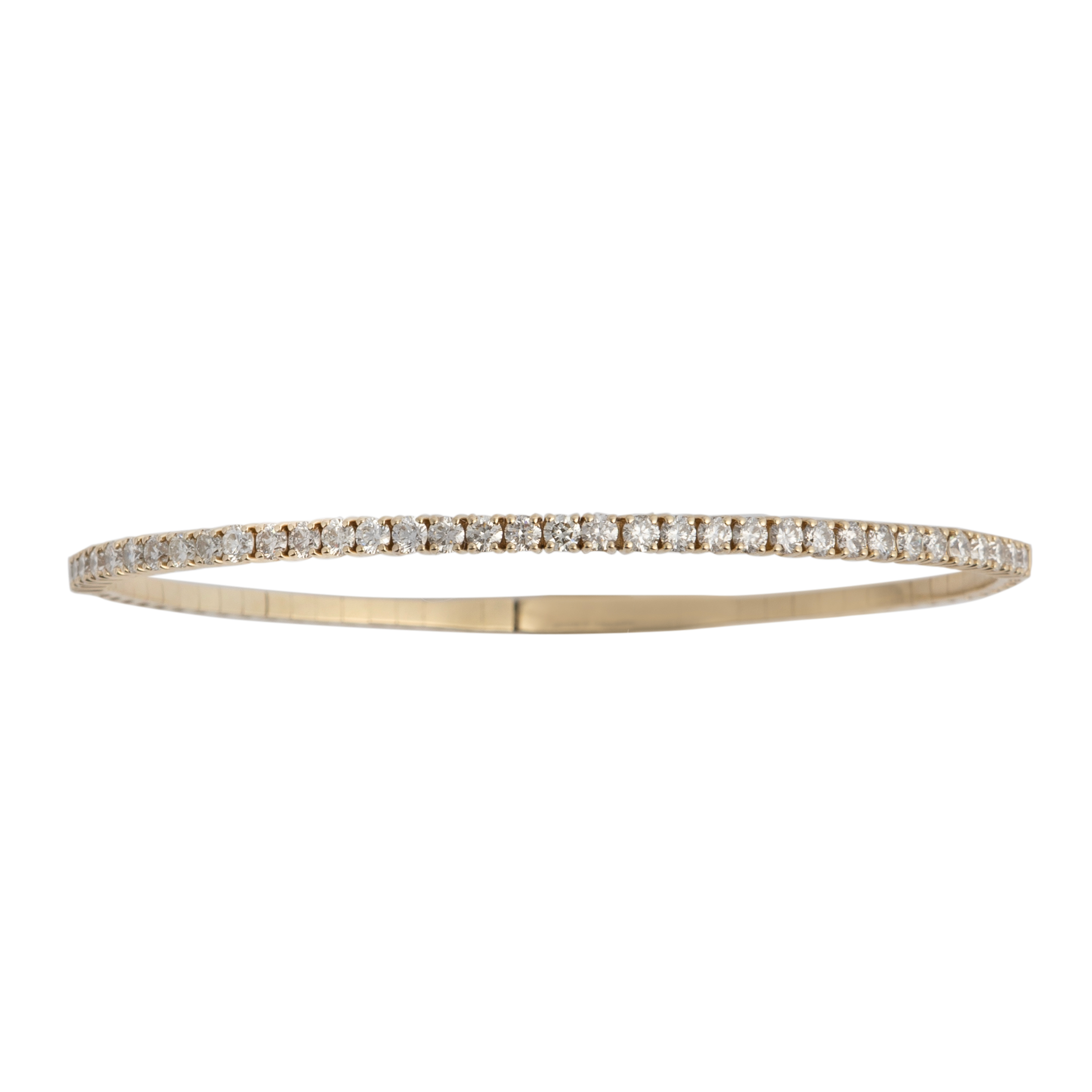 A 14k gold bangle bracelet adorned with diamonds, displayed against a white background.