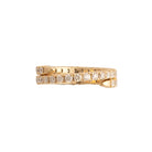 Gold ring with diamonds on a white background.
