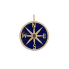 A blue lapis and diamond pendant set in 14k gold on a white background.
