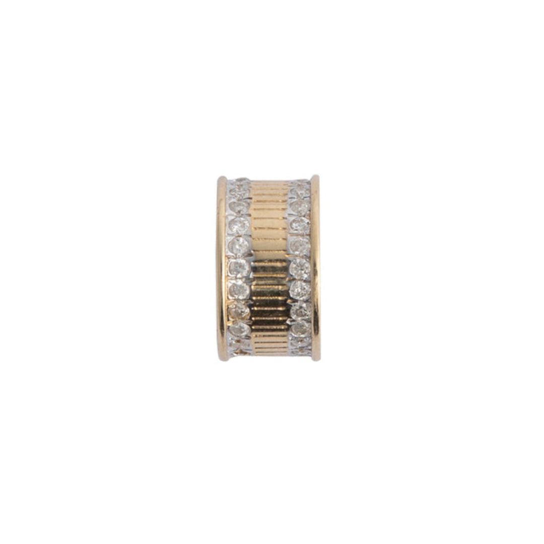 A roundel bead with gold and white design elements, intended to be used with a paperclip chain necklace or bracelet.