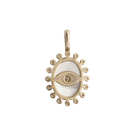 The back of a mother of pearl pendant, showcasing 14k gold. 