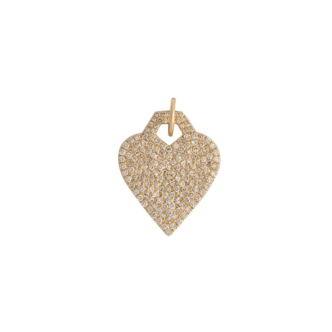 Heart-shaped pendant with pavé diamonds on a white background.