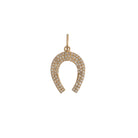 Gold horseshoe-shaped pendant on a white background