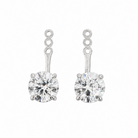 A pair of 14k white gold earring jackets with a three-hole post and a round-cut lab-grown diamond in a four prong setting, shown against a plain white background.