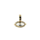 The back of a 14k gold  pendant showcasing a bezel set diamond.
