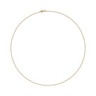 A gold ball chain necklace displayed on a plain background.