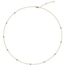 A 14k gold chain necklace with a series of diamonds attached to the chain.
