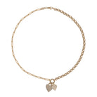 Gold chain necklace with heart-shaped charms on a white background