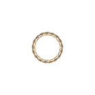 A sideview of an eternity band featuring a 14k gold setting. 
