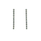 A pair of white gold drop earrings, each featuring a vertical line of pavé diamonds in a prong setting, shown against a plain white background.
