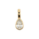 A 14k gold bezel-set pendant featuring a 2.13 carat lab-grown diamond on a white background. 