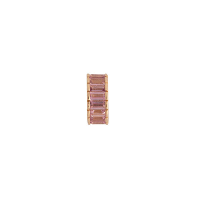 Small bead set in 14k gold with pink sapphires on a white background