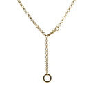A 14k gold rolo chain with two closures, styled as a lariat. 