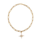 A white background with a paperclip chain necklace and a Starburst Diamond Pendant attached. 