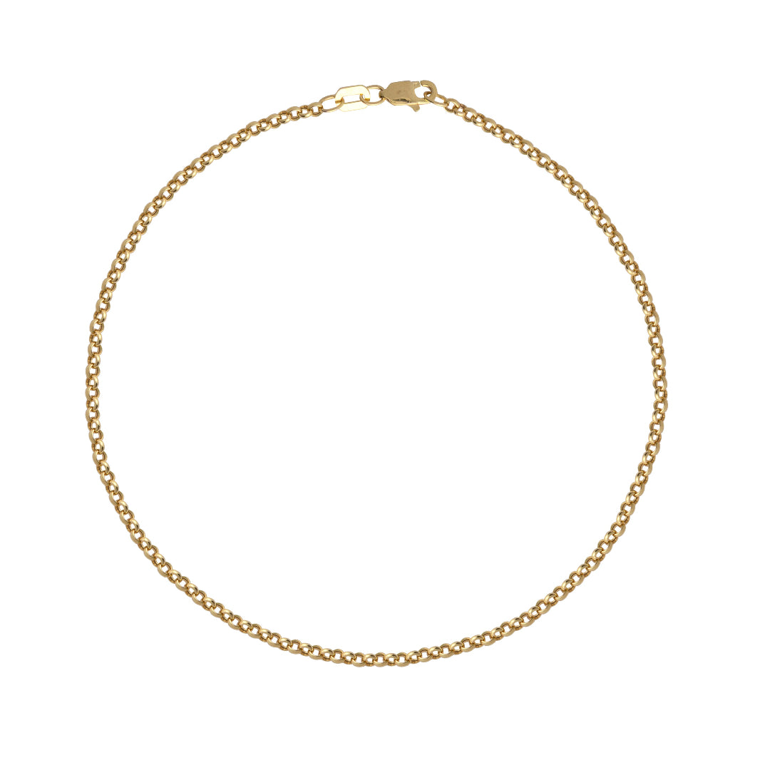 Gold chain ankle bracelet on a white background. 